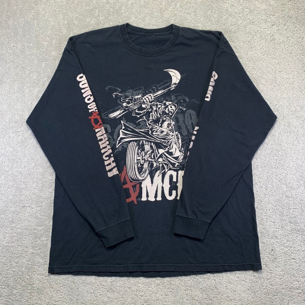 Sons of Anarchy SOA Grim Reaper‎ Long Sleeve T Shirt Men's XXL Black Graphic Tee